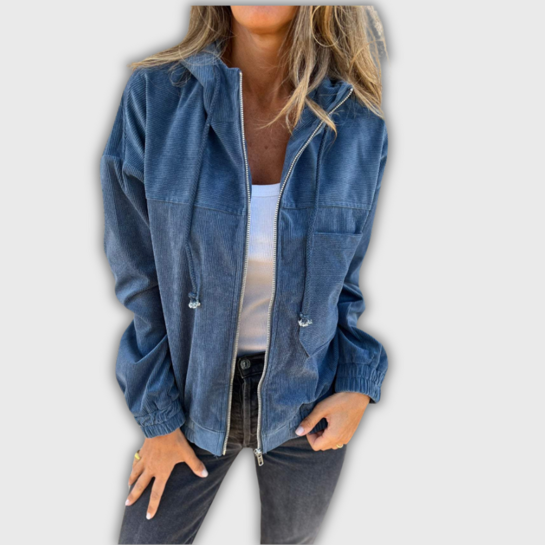 Femke™ - Retro Manchestertyg Jacka med Stil och Huva